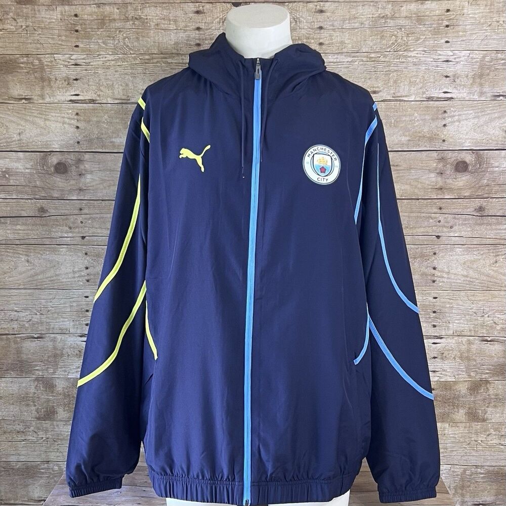 Puma Manchester City FC Mens Hooded Windbreaker Jacket Navy Blue 777580-24 XXL